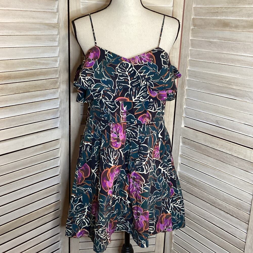 Souer Julie 100% Cotton Poplin Tropical Leaf Print Mini Dress 38 6 US M